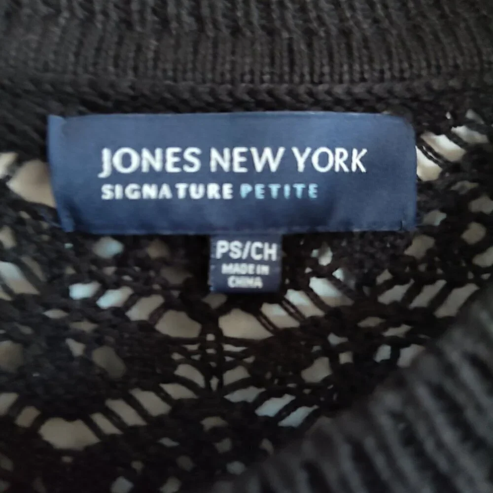 Ladies Petite SZ PS Jones New York Black Lace Cardigan Sweater